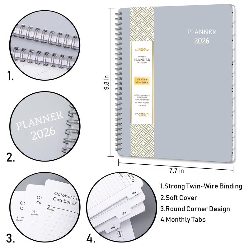 BooQool 2026 Planner - Calendar Planner 2026, 8"" x 10"", Jan. 2026 - Dec. 2026, 2026 Planner Weekly and Monthly with Flexible PP Cover, To-Do List, 12 Monthly Tabs - Image 3